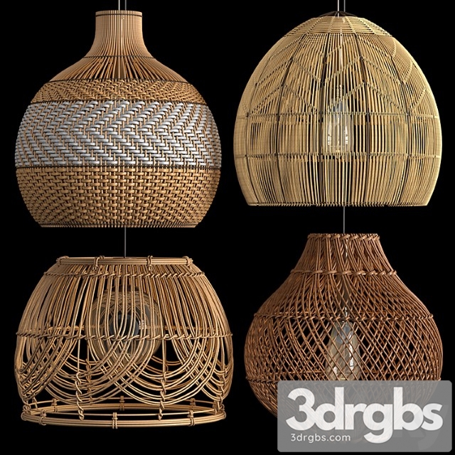 Four Rattan Pendant Lights 3dsmax Download - thumbnail 1