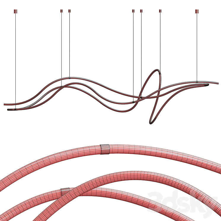 Geometric LED Line Chandelier 3DS Max Model - thumbnail 2