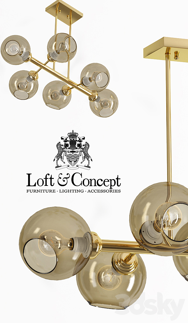 Glass Bubble Chandelier Brass Chandelier 3DSMax File - thumbnail 2