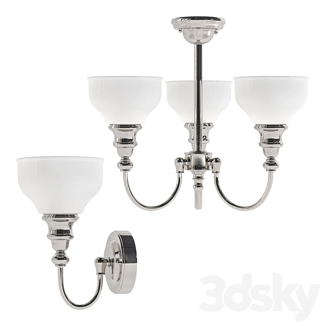 GLASS & CHROME 3 LIGHT FITTING IP44 3DSMax File - thumbnail 1