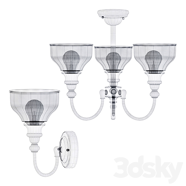 GLASS & CHROME 3 LIGHT FITTING IP44 3DSMax File - thumbnail 2