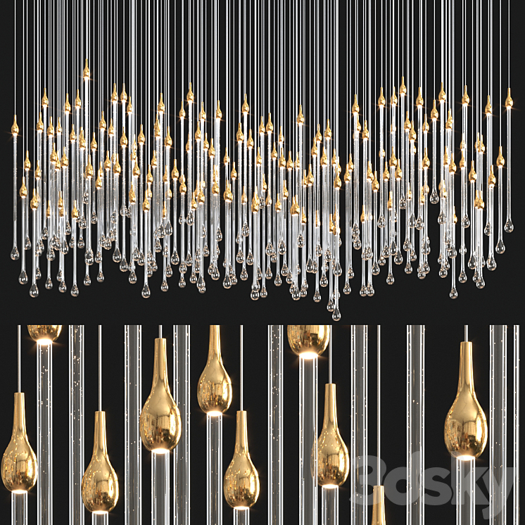 Glockiny tear drop chandelier 3DS Max Model - thumbnail 1