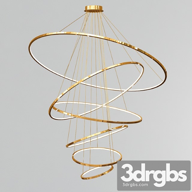 Gold and nickel led swirl six ring chandeliers - thumbnail 1