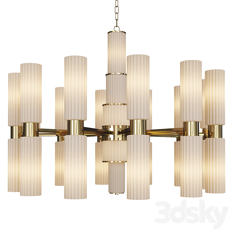 Gold and white glass chandelier 3DS Max Model - thumbnail 3