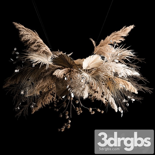 Hanging Bouquet Of Dried Flowers Palm Branch Pampas Grass Dry Reed Lunar Thorn 270 3dsmax Download - thumbnail 1