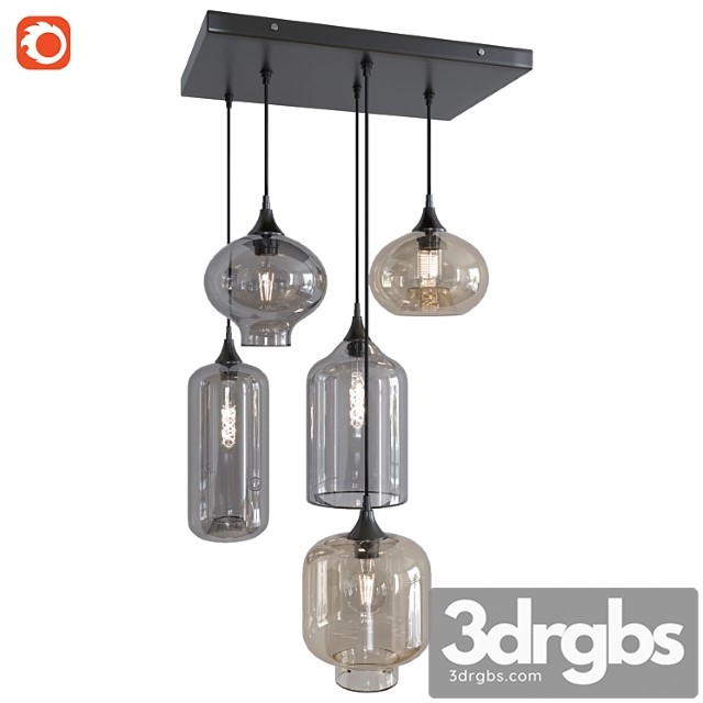 Hanglamp vilmar 5 lights rechthoek zwart - thumbnail 1