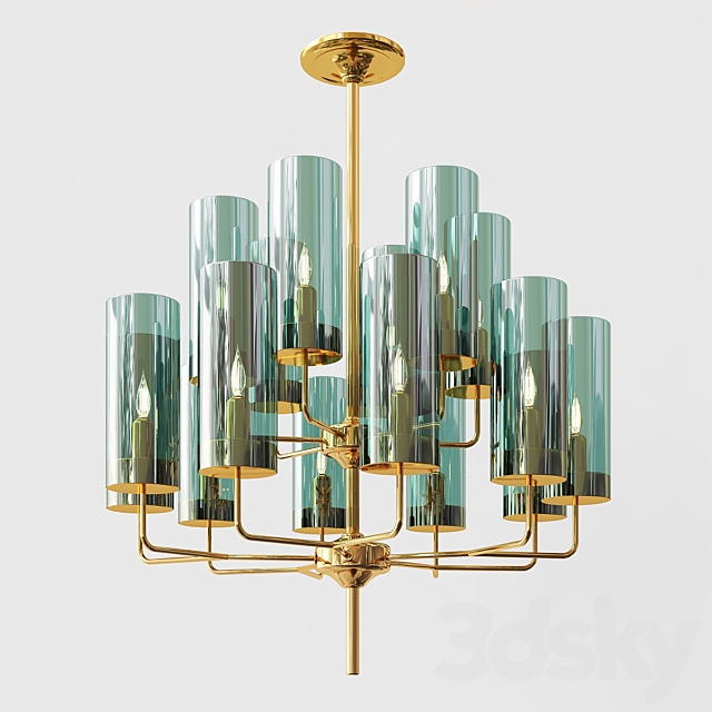 Hans-Agne Jakobsson Brass & Blue Glass Tube Chandelier 3DSMax File - thumbnail 1