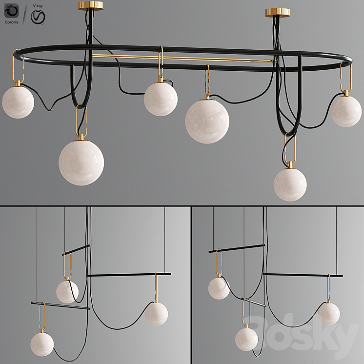 Ic Flos Hanging Pendant Lamp Set 3DS Max Model - thumbnail 1