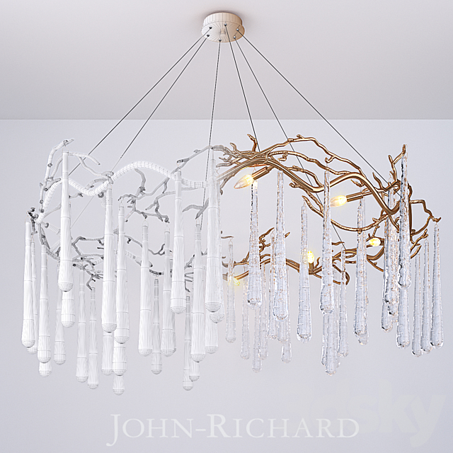 John Richard Brass and Glass Teardrop Eight-Light Chandelier 3DSMax File - thumbnail 3