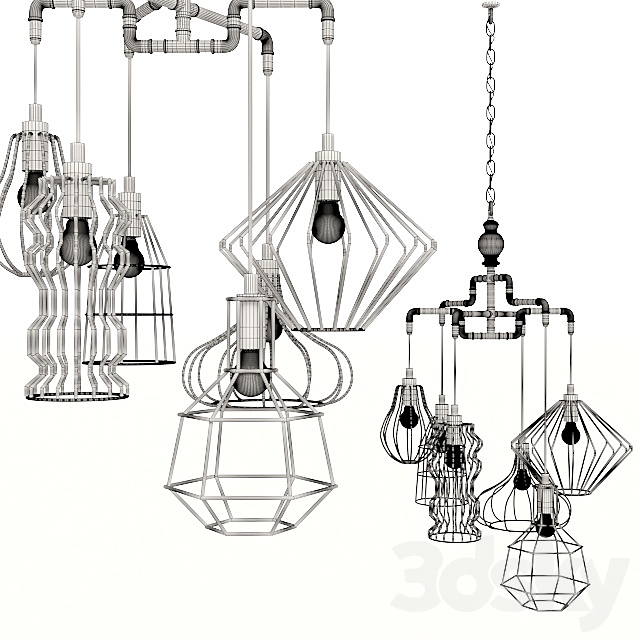 Kare Pendant Lamp Pipeline Wire 6lite 3DSMax File - thumbnail 2