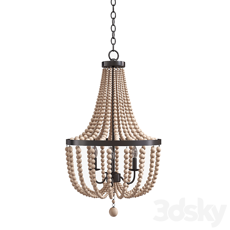 Kenroy Home 93131BS Dumas 3 Lt Wood Bead Chandelier in Brushed Steel 3DS Max Model - thumbnail 1