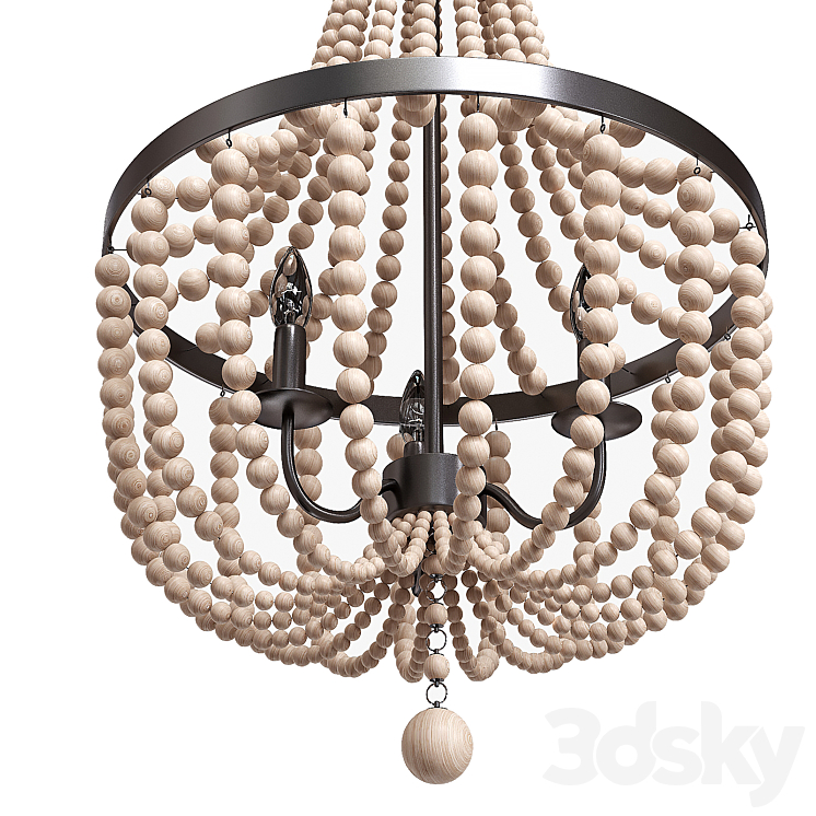 Kenroy Home 93131BS Dumas 3 Lt Wood Bead Chandelier in Brushed Steel 3DS Max Model - thumbnail 2