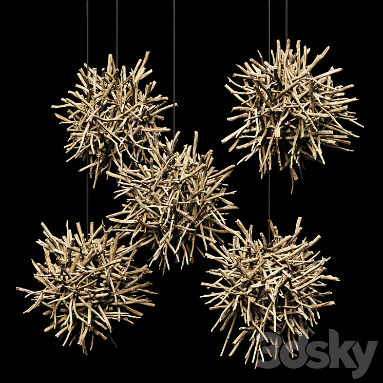 Lamp Sang wood decor n1 \/ Chandelier made of driftwood branches 3DS Max Model - thumbnail 3