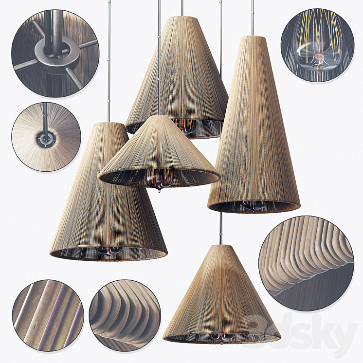 Lamp wood rattan wicker Cone n5 \/ Lamp wicker rattan cone No. 5 3DS Max Model - thumbnail 1