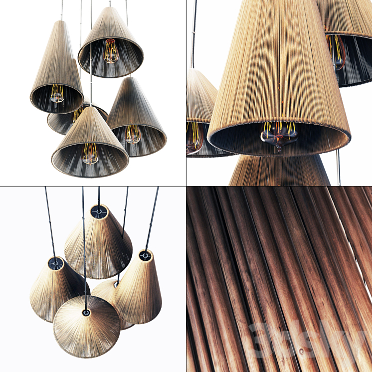 Lamp wood rattan wicker Cone n5 \/ Lamp wicker rattan cone No. 5 3DS Max Model - thumbnail 2