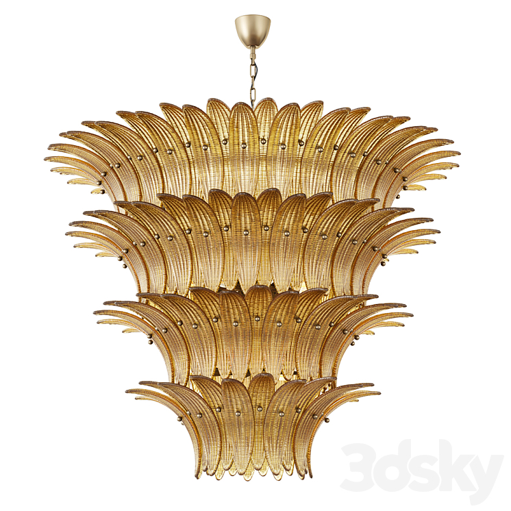 Large Palmette Chandelier Four Tiers Murano amber in the Style of Barovier 3DS Max Model - thumbnail 1