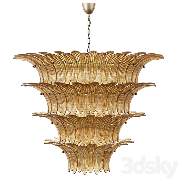 Large Palmette Chandelier Four Tiers Murano amber in the Style of Barovier 3DS Max Model - thumbnail 2