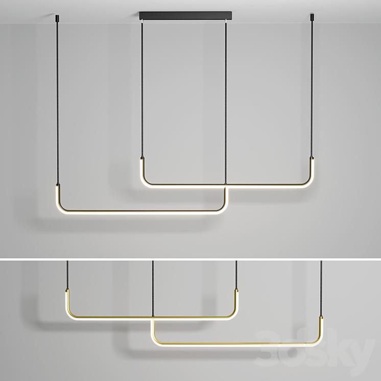 LED Pendant Light Modern Nordic Black Gold 3DS Max Model - thumbnail 1