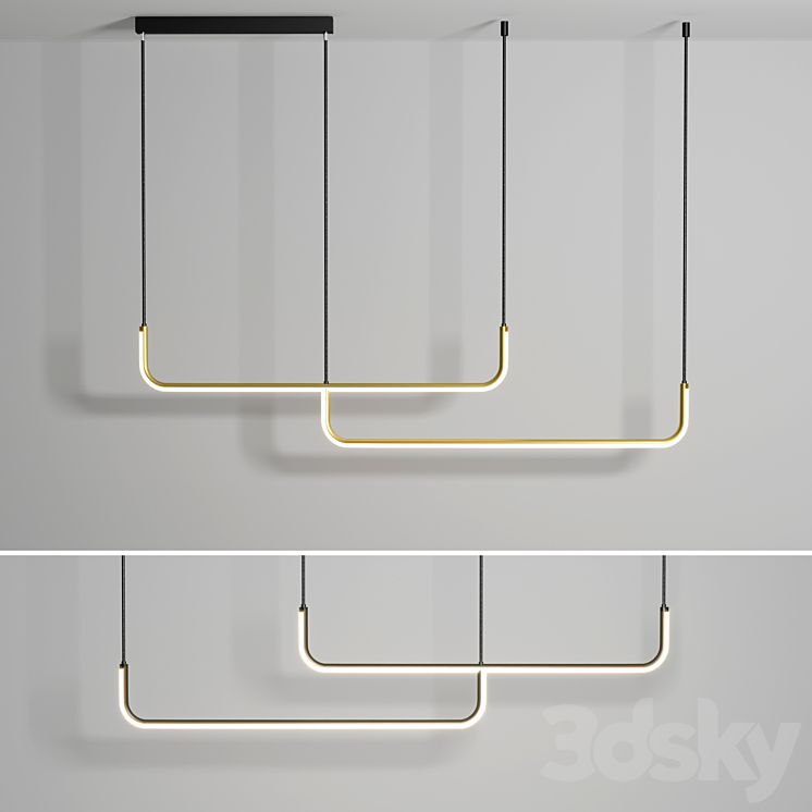 LED Pendant Light Modern Nordic Black Gold 3DS Max Model - thumbnail 2