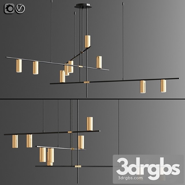 Light suspension chandelier in black and gold 02 3dsmax Download - thumbnail 1