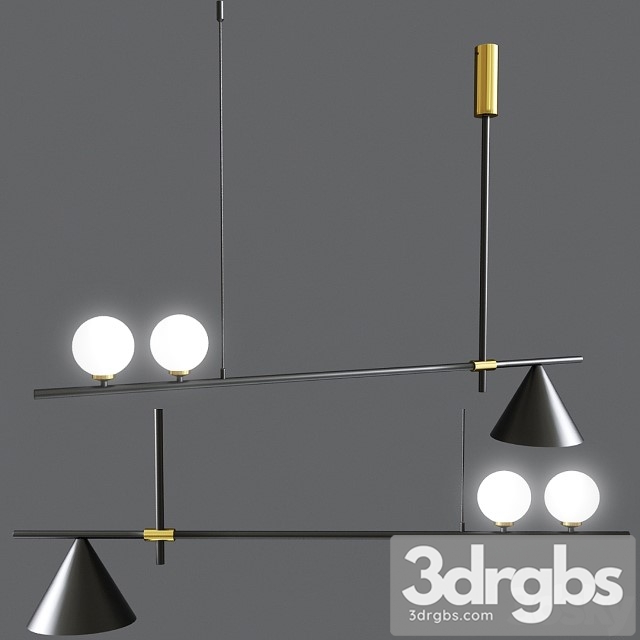 Mid Century Modern 3 Light Chandelier With Cone 3dsmax Download - thumbnail 1