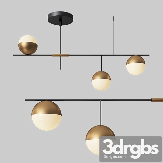 Mid-century modern 3 light linear ceiling light in black 3dsmax Download - thumbnail 1