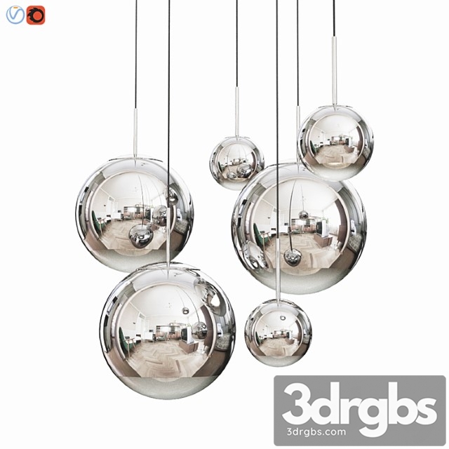 Mirror ball pendant chrome dinning light set 3dsmax Download - thumbnail 1