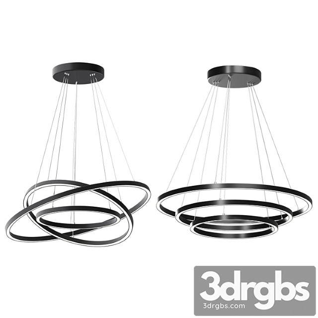 Modern 32-inch triple ring led pendant light black finish 3dsmax Download - thumbnail 1