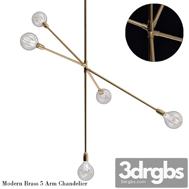 Modern brass 5 arm chandelier 3dsmax Download - thumbnail 1