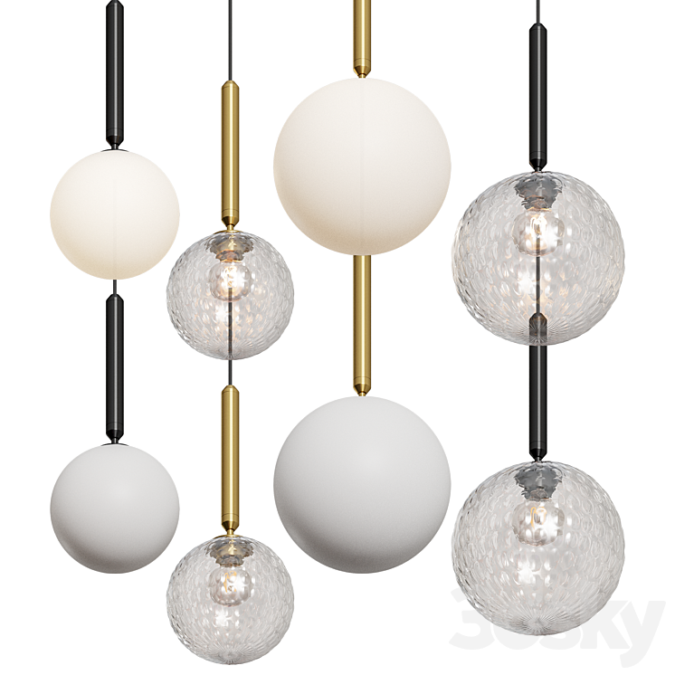 Modern Glass Ball Led Pendant Lamp 3DS Max Model - thumbnail 2