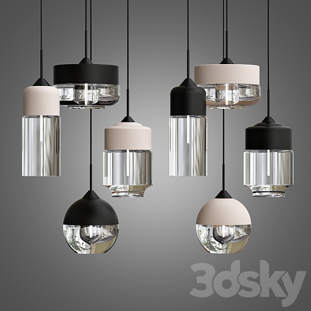 Moderne Hedendaagse Retro Art Metal Glazen Hanger Lampen 3DSMax File - thumbnail 1