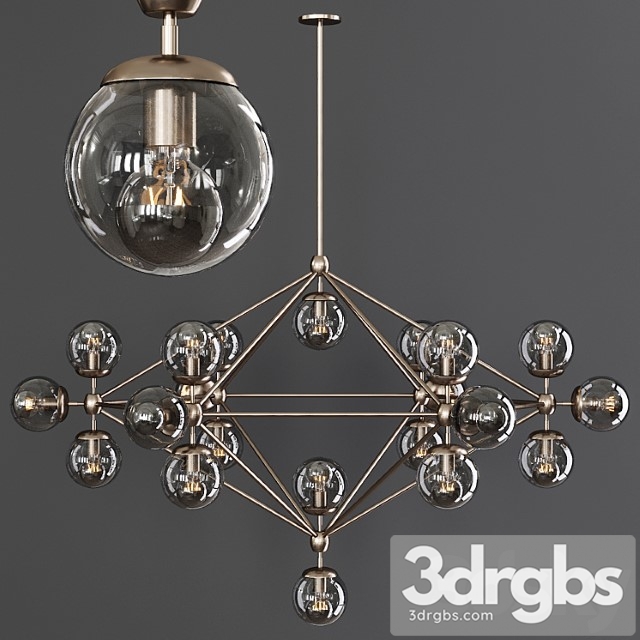 Modo 6 sided chandelier 21 globes bronze and gray glass - thumbnail 1