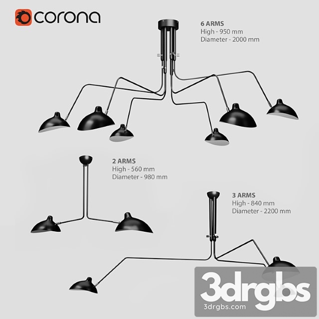 Mouille ceiling 2, 3, 6 arms - thumbnail 1