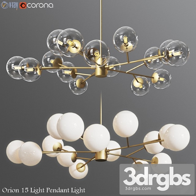 Orion 15 light pendant clear & opaque glass 3dsmax Download - thumbnail 1