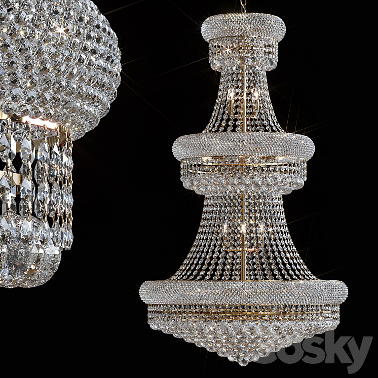 Pendant chandelier Elegant Lighting Primo Royal Cut 32 lamps 3DS Max Model - thumbnail 3