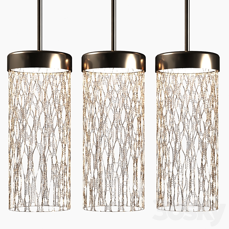 Pendant lamp made of metal from three shades 3DS Max Model - thumbnail 3