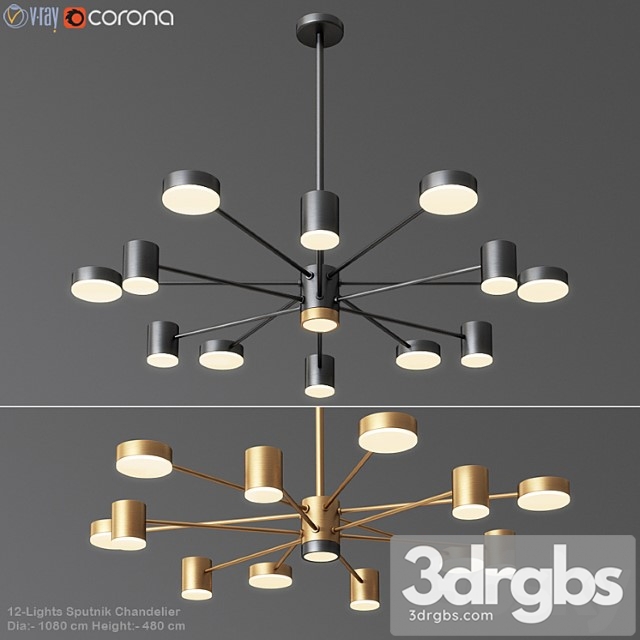 Pendant light 12-lights sputnik chandelier 3dsmax Download - thumbnail 1