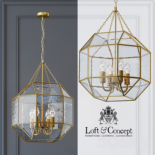 Pendant Light Glass & Metal Cage Pendant Gold 4 3DSMax File - thumbnail 1