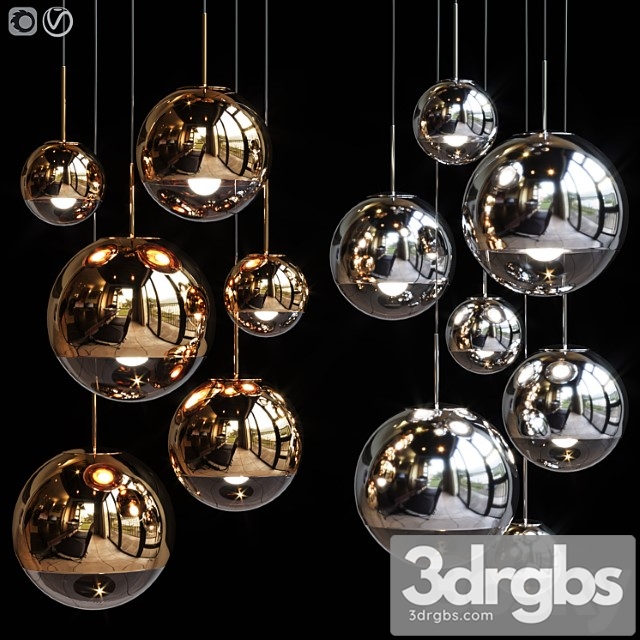 Pendant light group tom dixon mirror ball family pendant 3dsmax Download - thumbnail 1