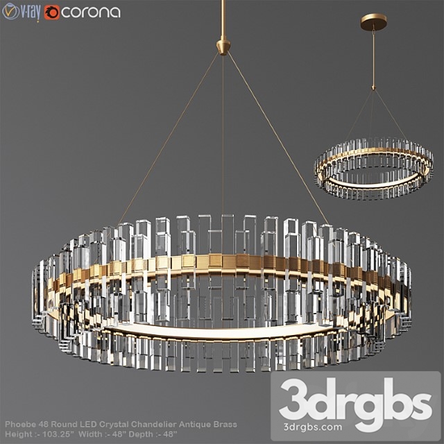 Phoebe 48 round led crystal chandelier antique brass 3dsmax Download - thumbnail 1