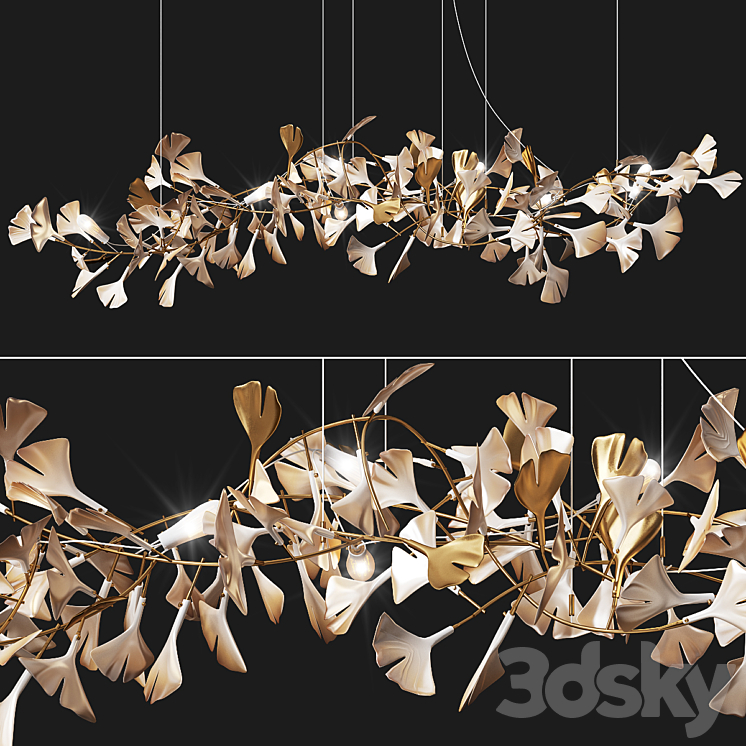 Porcelain Chandelier Ginkgo Bespoke 3DS Max Model - thumbnail 1