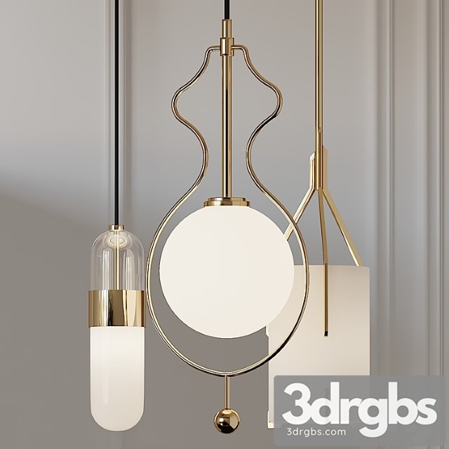 Quantum wide gold mitzi emilia and mitzi abigail pendant lights 3dsmax Download - thumbnail 1