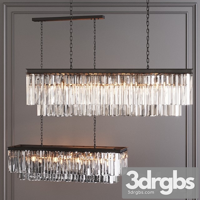 Restoration hardware 1920s odeon clear glass fringe rectangular chandelier 49 black 3dsmax Download - thumbnail 1