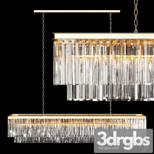 Restoration hardware 1920s odeon clear glass fringe rectangular chandelier 71 brass - thumbnail 1