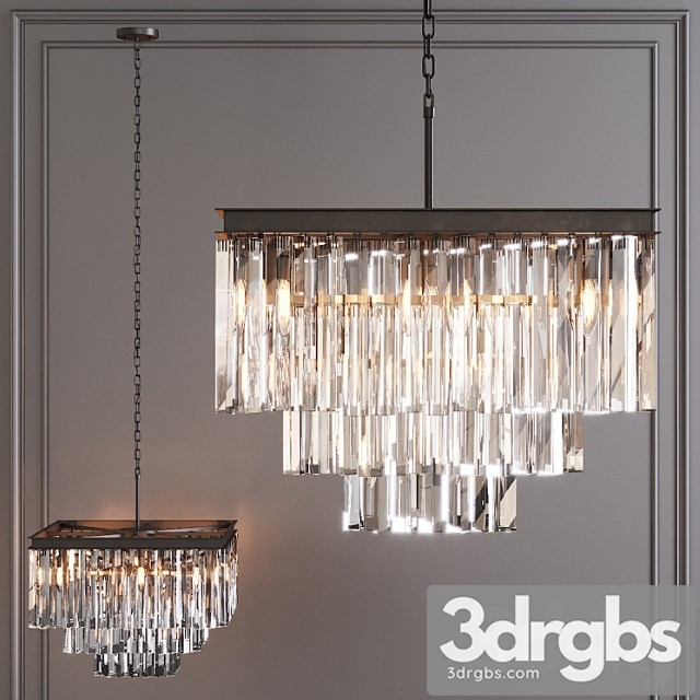 Restoration hardware 1920s odeon clear glass fringe square 3-tier chandelier black 3dsmax Download - thumbnail 1