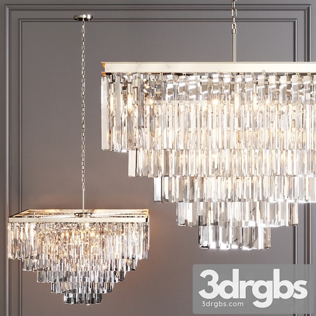 Restoration hardware 1920s odeon clear glass fringe square 5-tier chandelier nickel 3dsmax Download - thumbnail 1