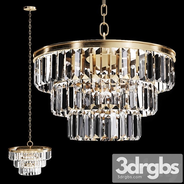 Restoration hardware alaine crystal clear glass 3-tier chandelier brass 3dsmax Download - thumbnail 1