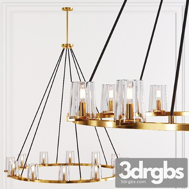 Restoration hardware pauillac round chandelier 48 glass shade and brass 3dsmax Download - thumbnail 1