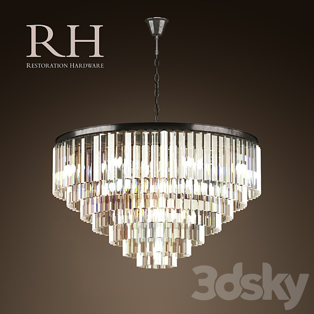 RH _ 1920S ODEON GLASS FRINGE 7-RING CHANDELIER IRON 3DSMax File - thumbnail 1