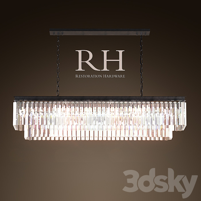 RH _ 1920S ODEON GLASS FRINGE RECTANGULAR CHANDELIER LARGE IRON 3ds Max - thumbnail 1